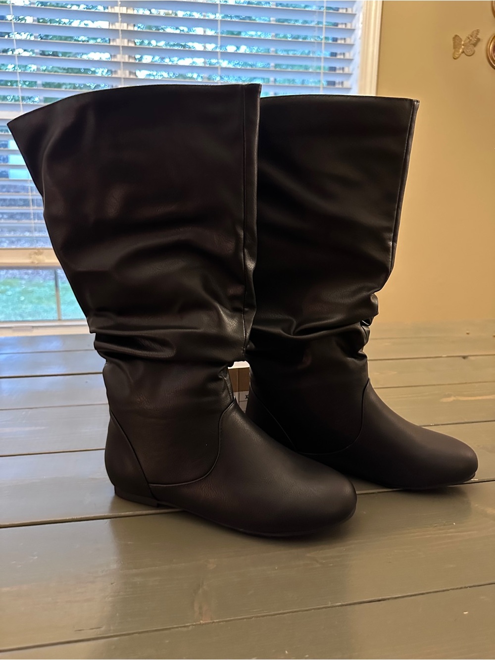 Journee Collection Jayne Black Extra Wide Calf XWC Slouch Riding Boots Size 9